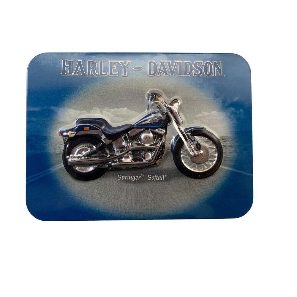 Harley Davidson Playing Cards Embossed Tin Springer Softail Vintage Rare 2 Decks
